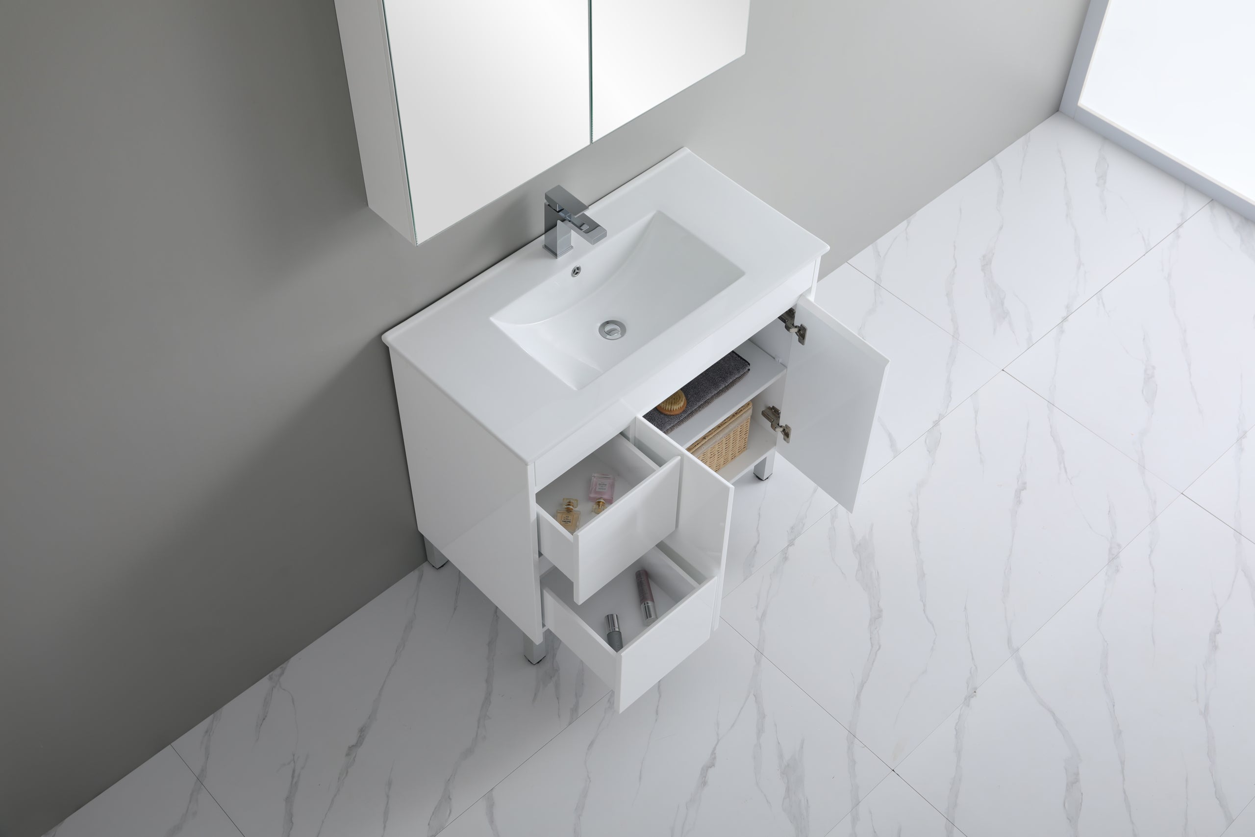 Polar 900mm PVC Slim Freestanding Vanity Left Hand Drawers