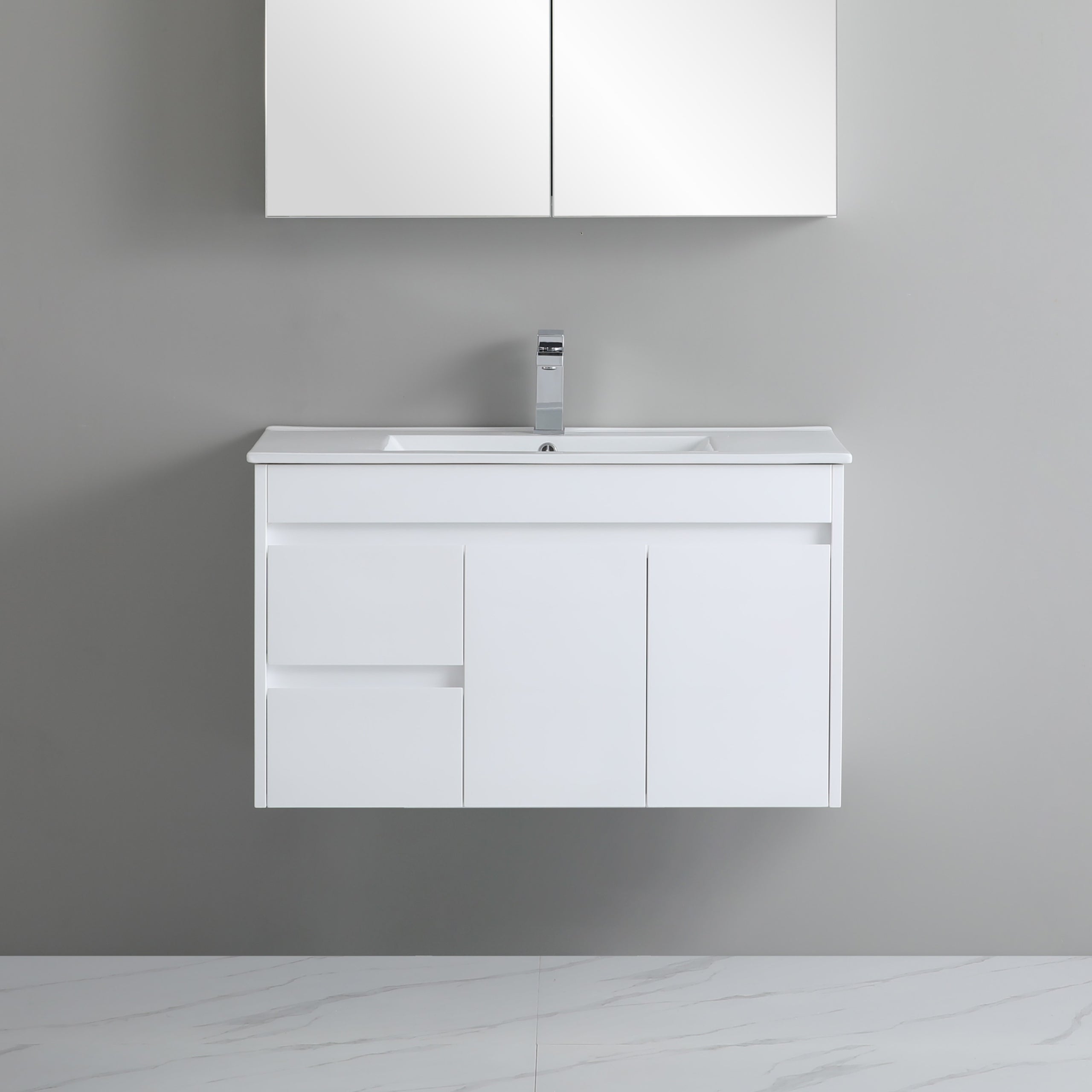 Polar 900mm PVC Slim Wall Hung Vanity Left Hand Drawers