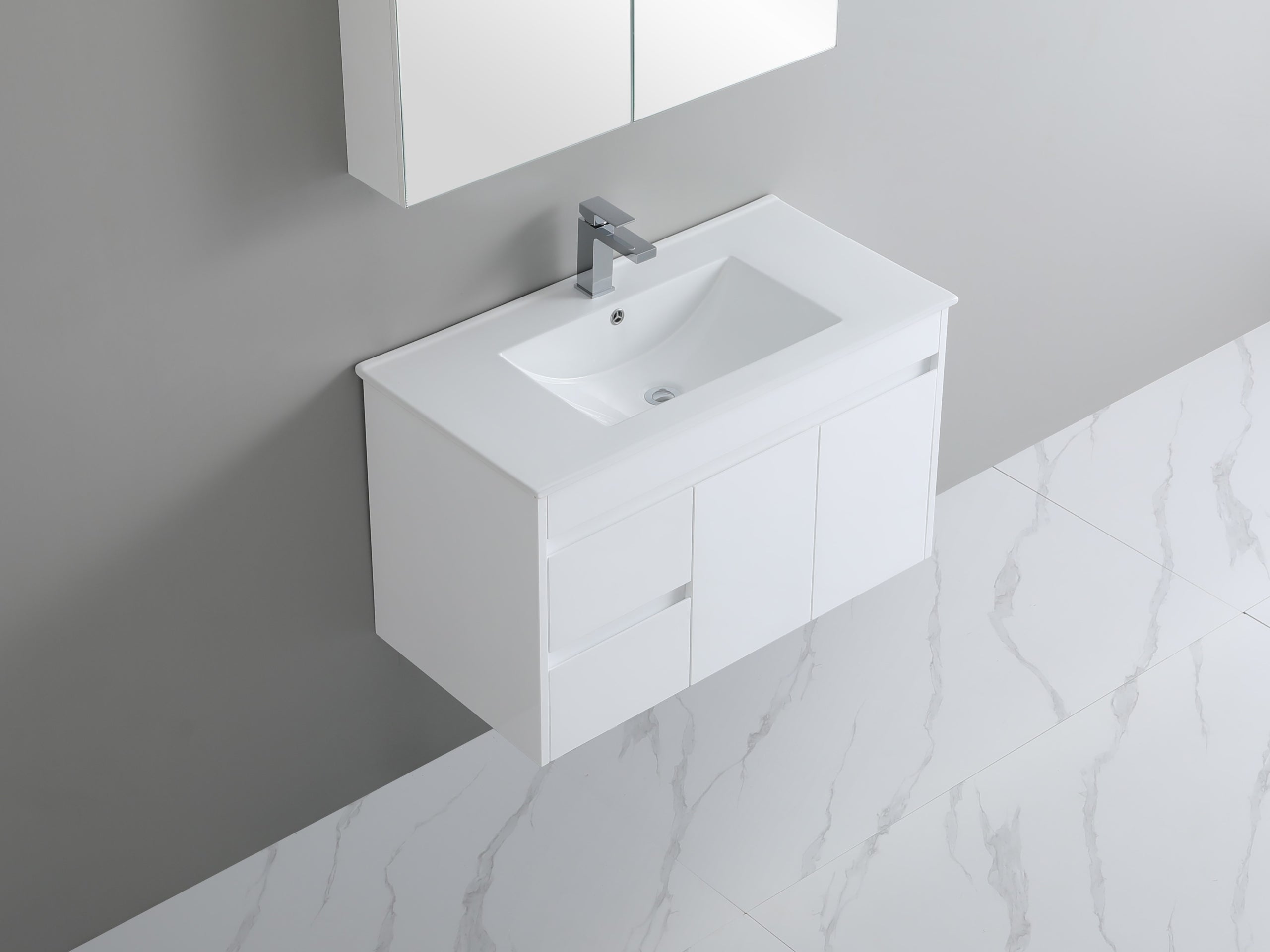 Polar 900mm PVC Slim Wall Hung Vanity Left Hand Drawers