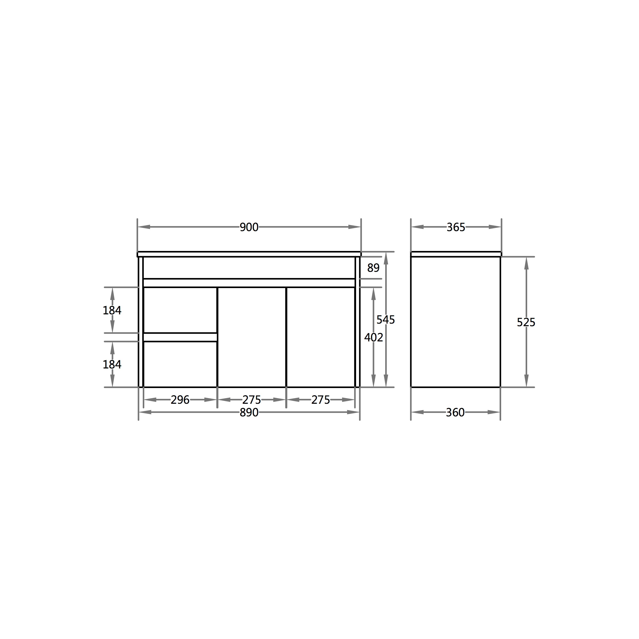 Polar 900mm PVC Slim Wall Hung Vanity Left Hand Drawers