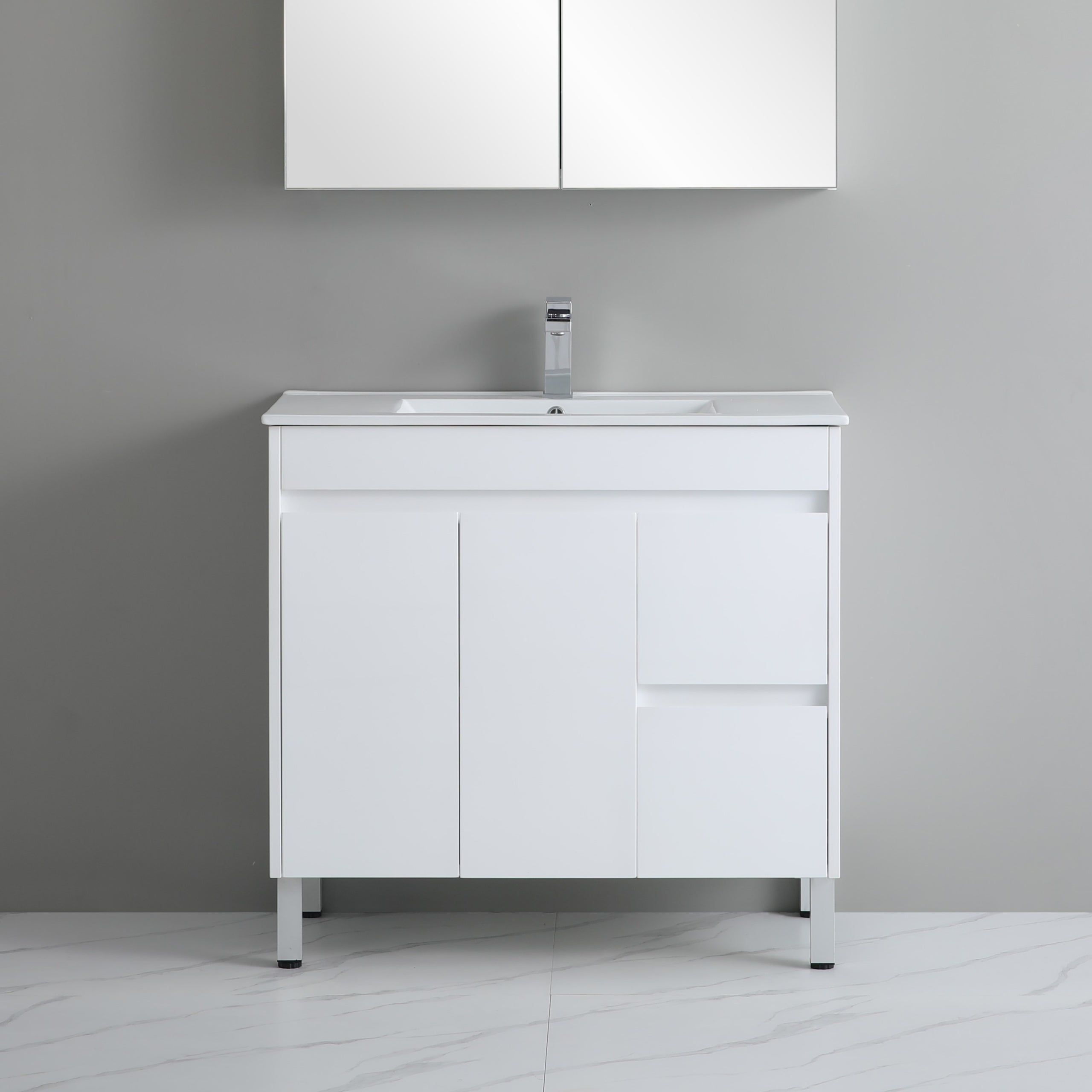 Polar 900mm PVC Slim Freestanding Vanity Right Hand Drawers