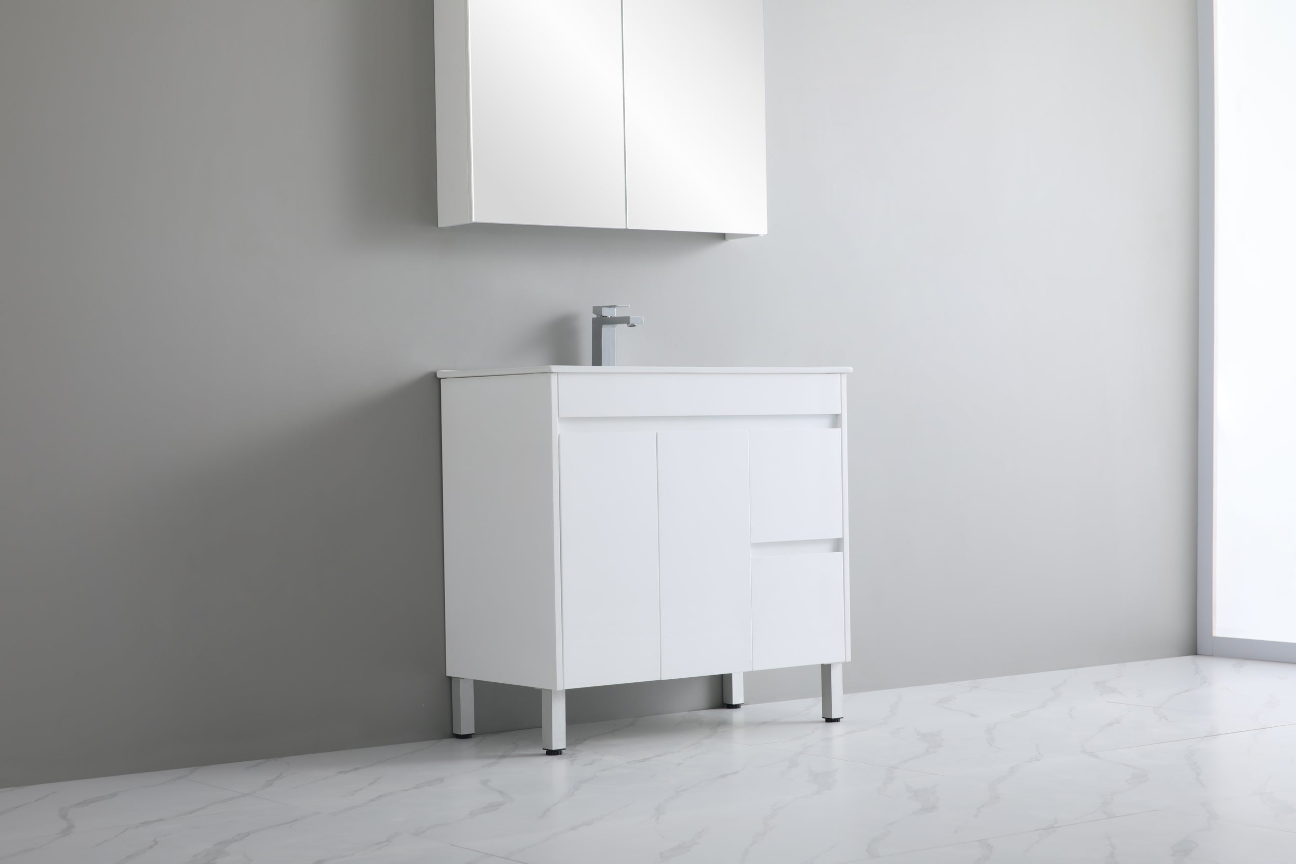 Polar 900mm PVC Slim Freestanding Vanity Right Hand Drawers