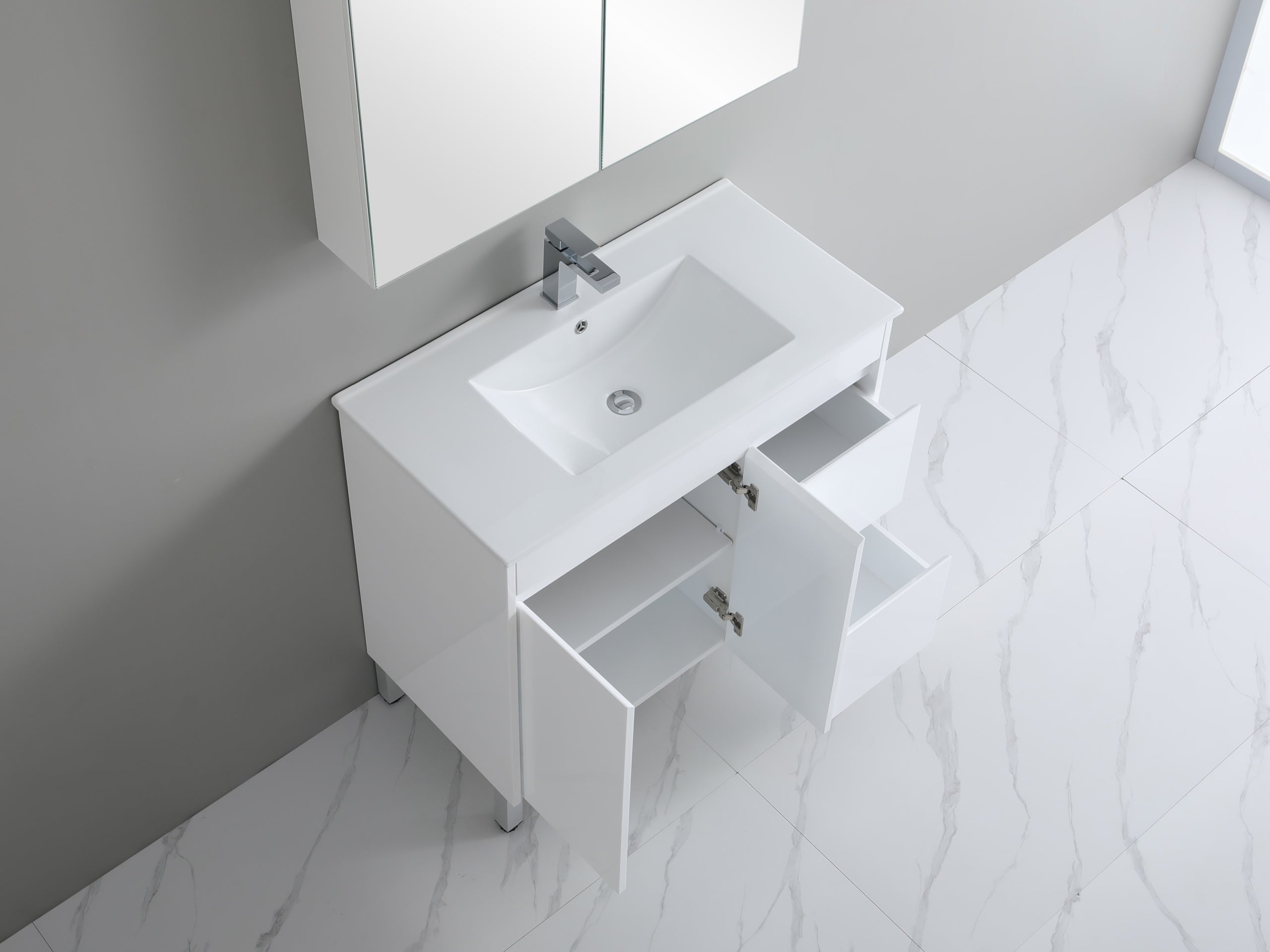 Polar 900mm PVC Slim Freestanding Vanity Right Hand Drawers