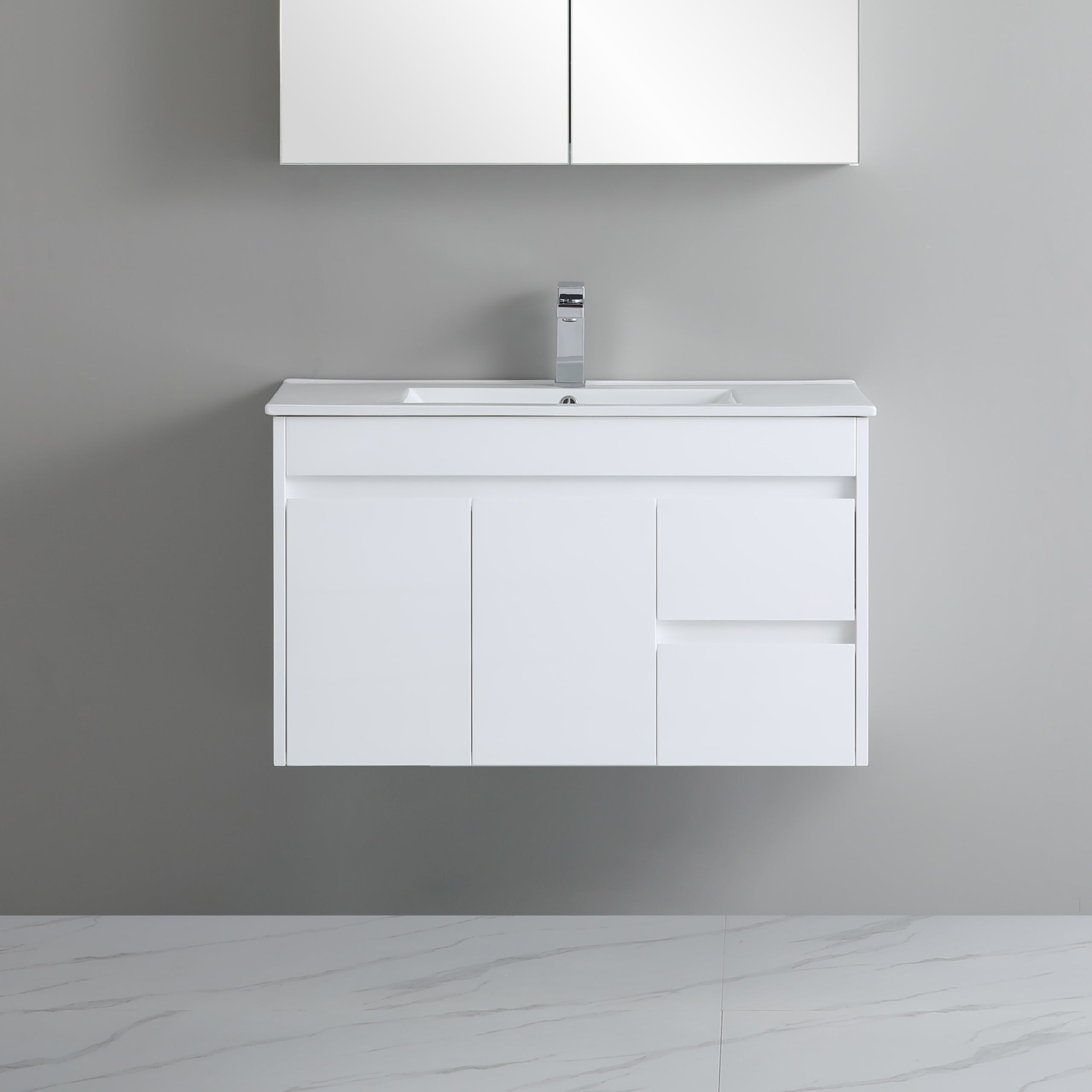 Polar 900mm PVC Slim Wall Hung Vanity Right Hand Drawers