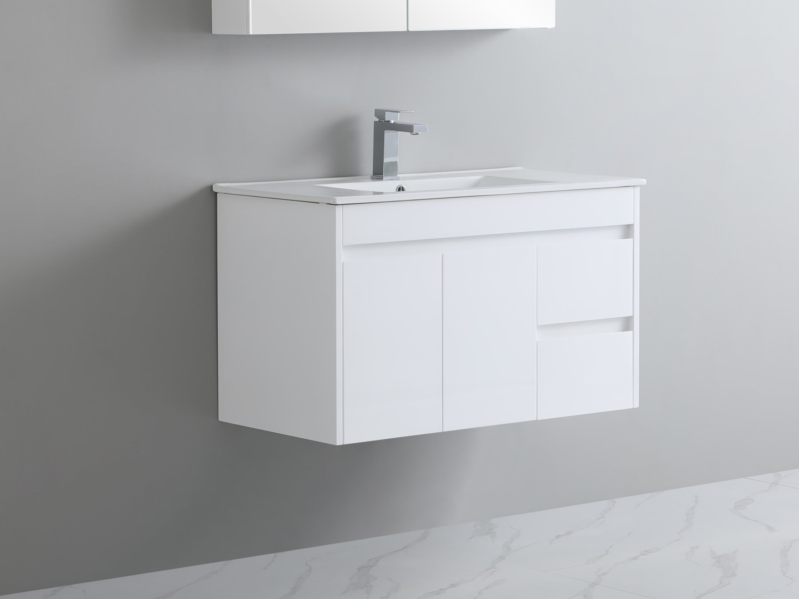 Polar 900mm PVC Slim Wall Hung Vanity Right Hand Drawers