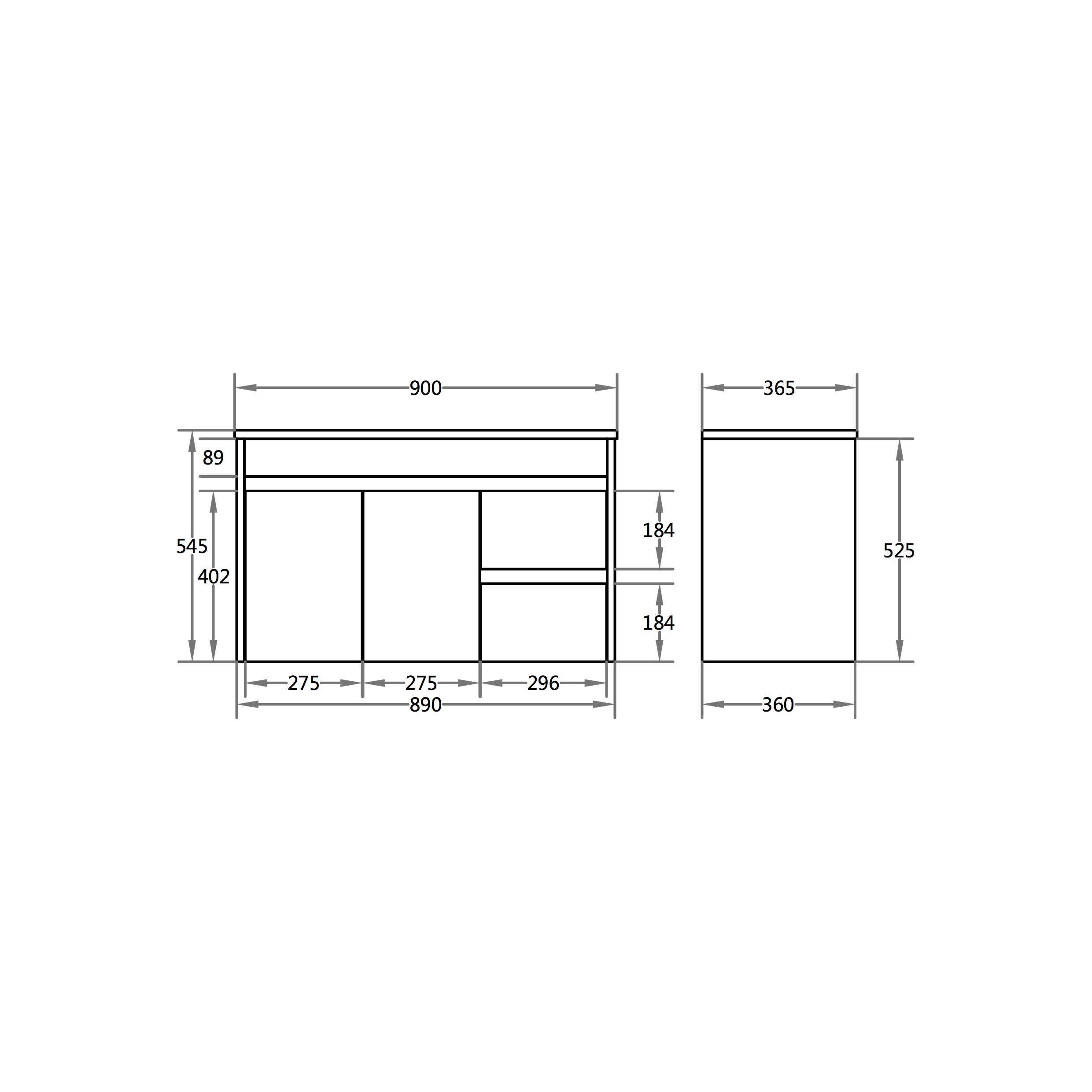 Polar 900mm PVC Slim Wall Hung Vanity Right Hand Drawers