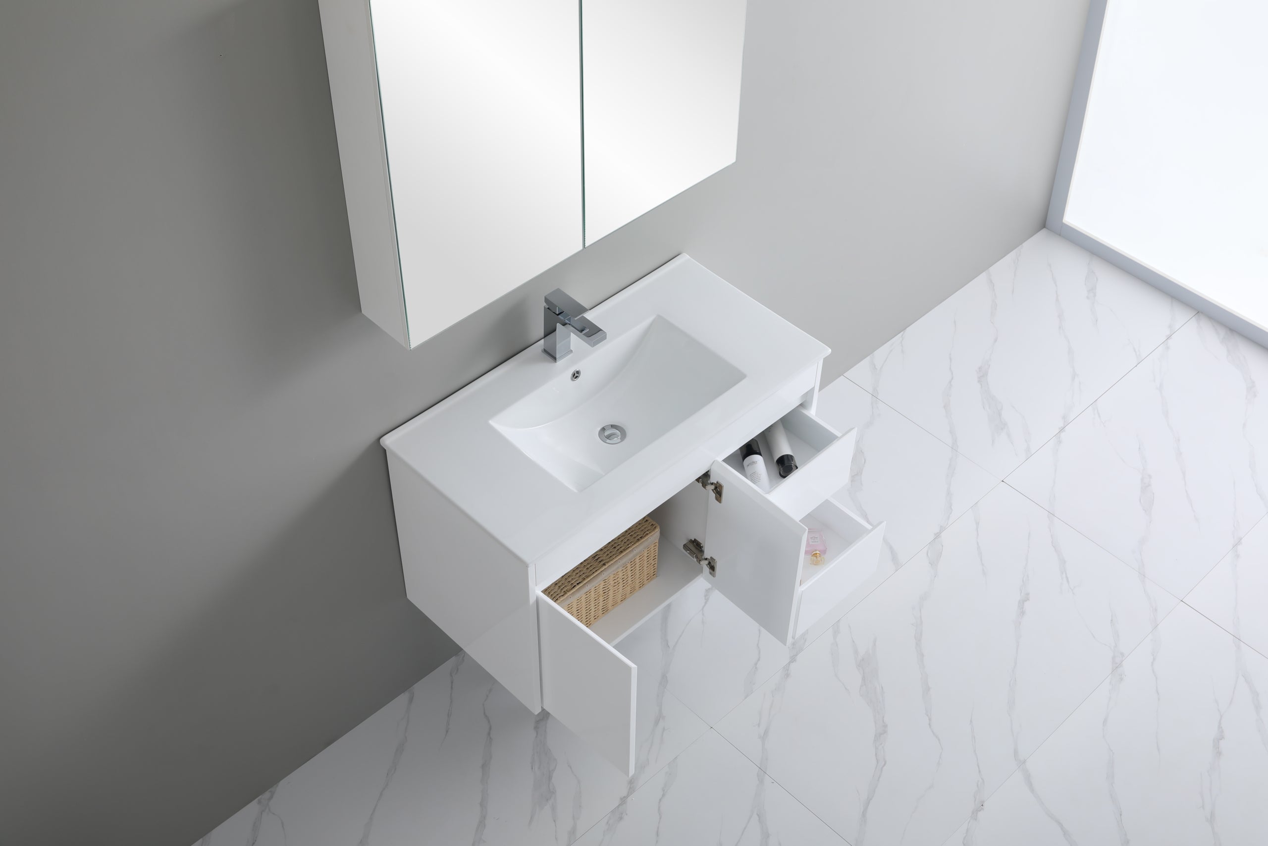 Polar 900mm PVC Wall Hung Vanity Right Hand Drawers