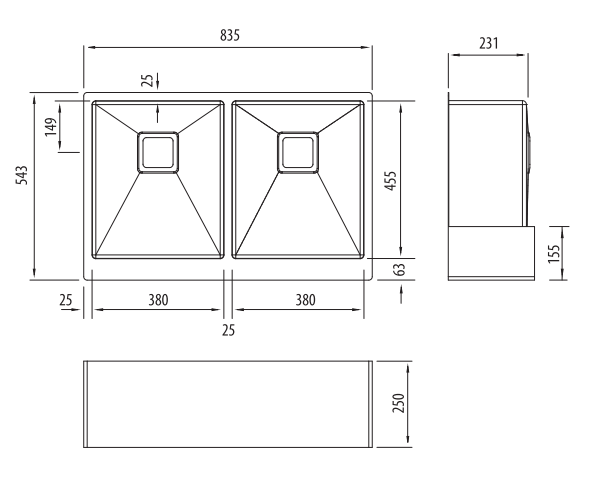 Oliveri Professional Butler Series Double Bowl Sink with Apron PR1263U