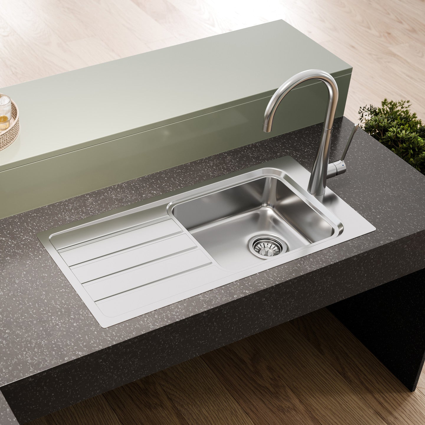 Oliveri Puro Single Bowl Care Sink with Drainer