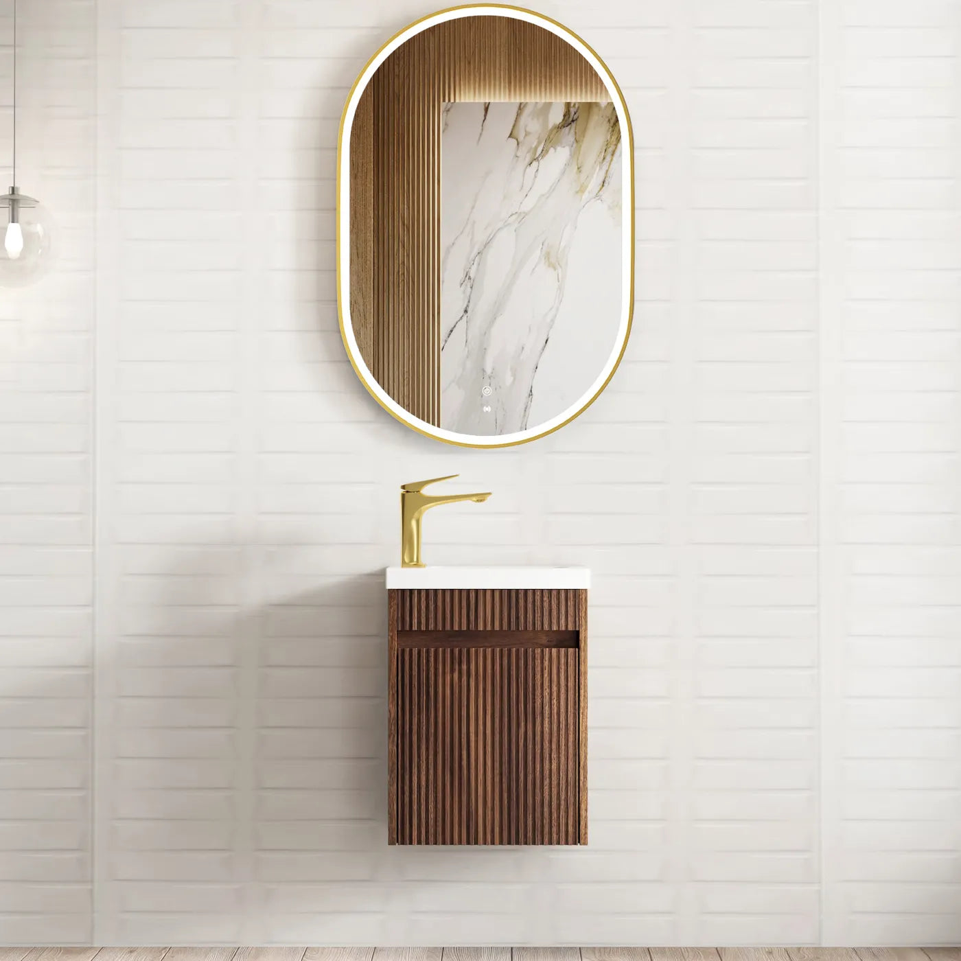 Otti Mini Ensuite Wall Hung Vanity 400mm Sable Walnut