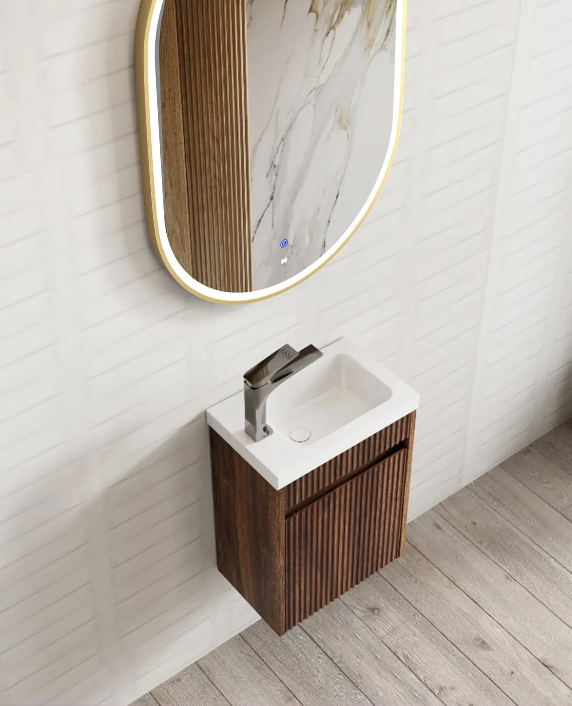 Otti Mini Ensuite Wall Hung Vanity 400mm Sable Walnut