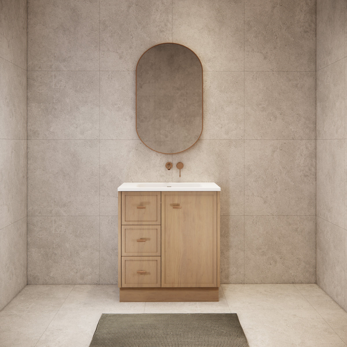 ABS 750mm Tofino Coastal Oak Shaker Vanity - Right Hand Drawers