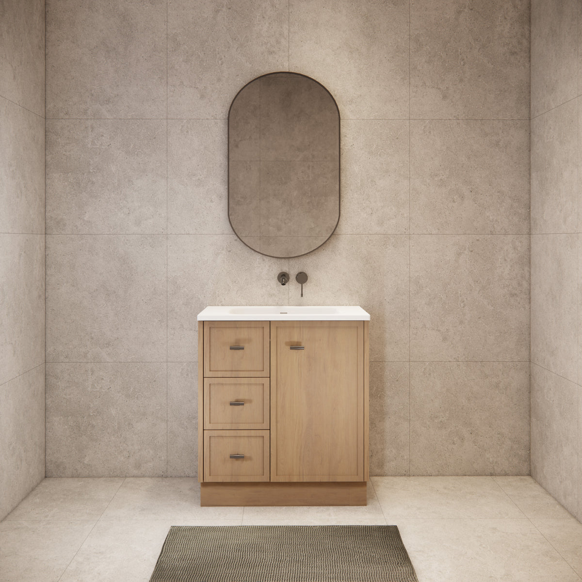 ABS 750mm Tofino Coastal Oak Shaker Vanity - Right Hand Drawers