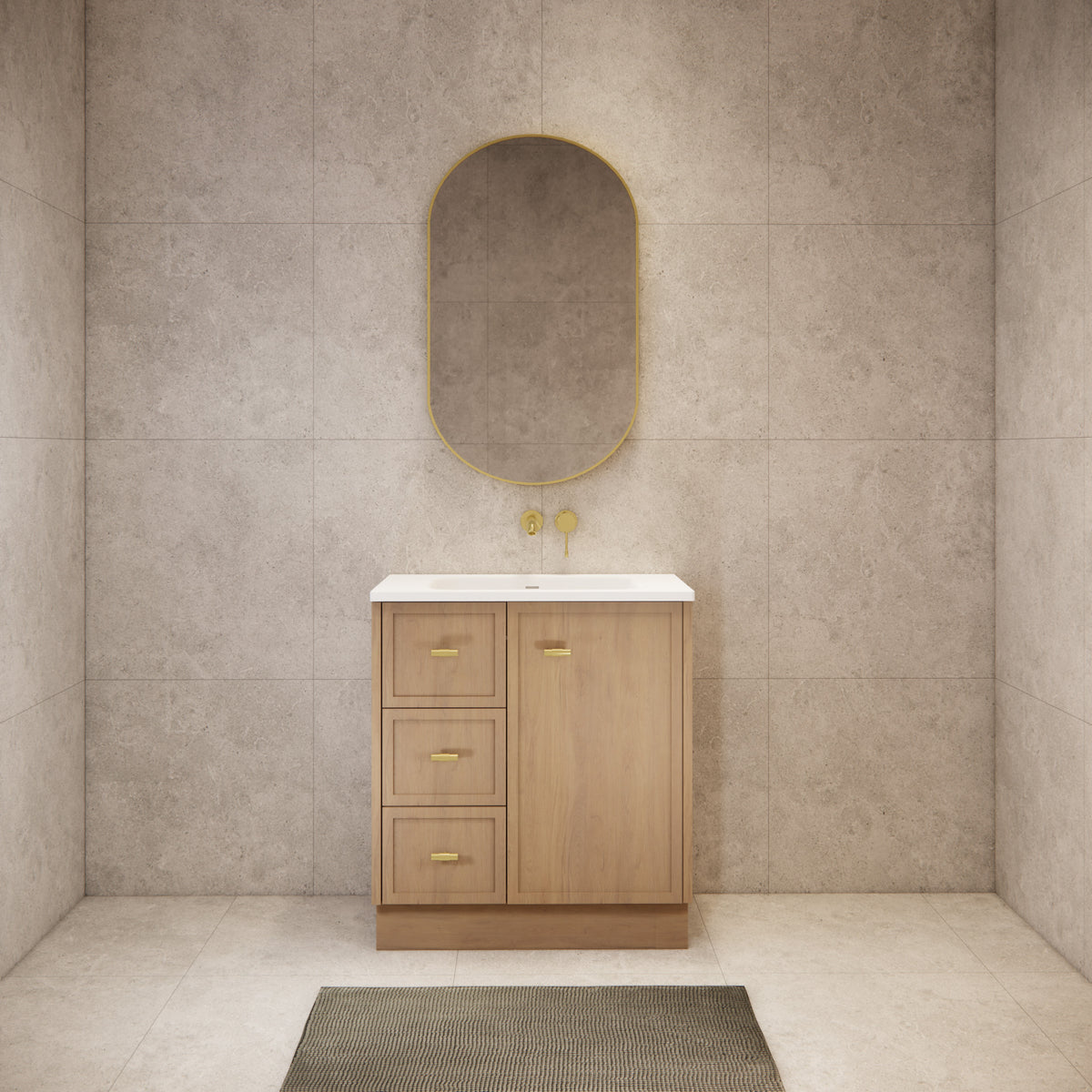 ABS 750mm Tofino Coastal Oak Shaker Vanity - Right Hand Drawers