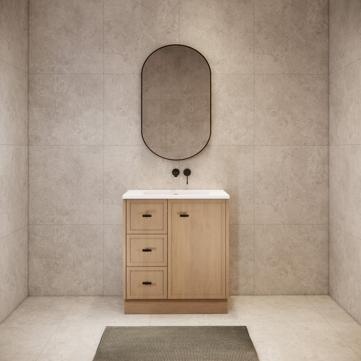 ABS 750mm Tofino Coastal Oak Shaker Vanity - Right Hand Drawers
