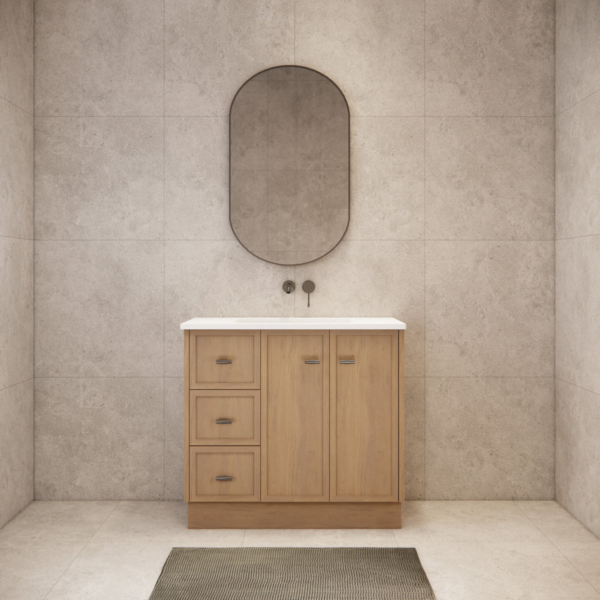 ABS 900mm Tofino Coastal Oak Shaker Vanity - Left Hand Drawers