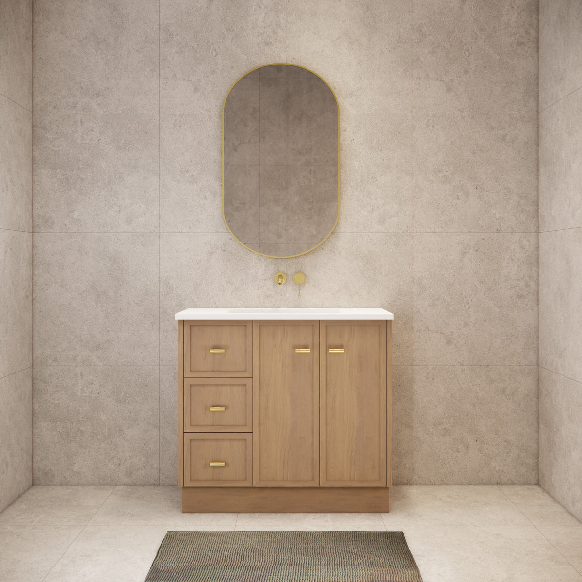 ABS 900mm Tofino Coastal Oak Shaker Vanity - Left Hand Drawers