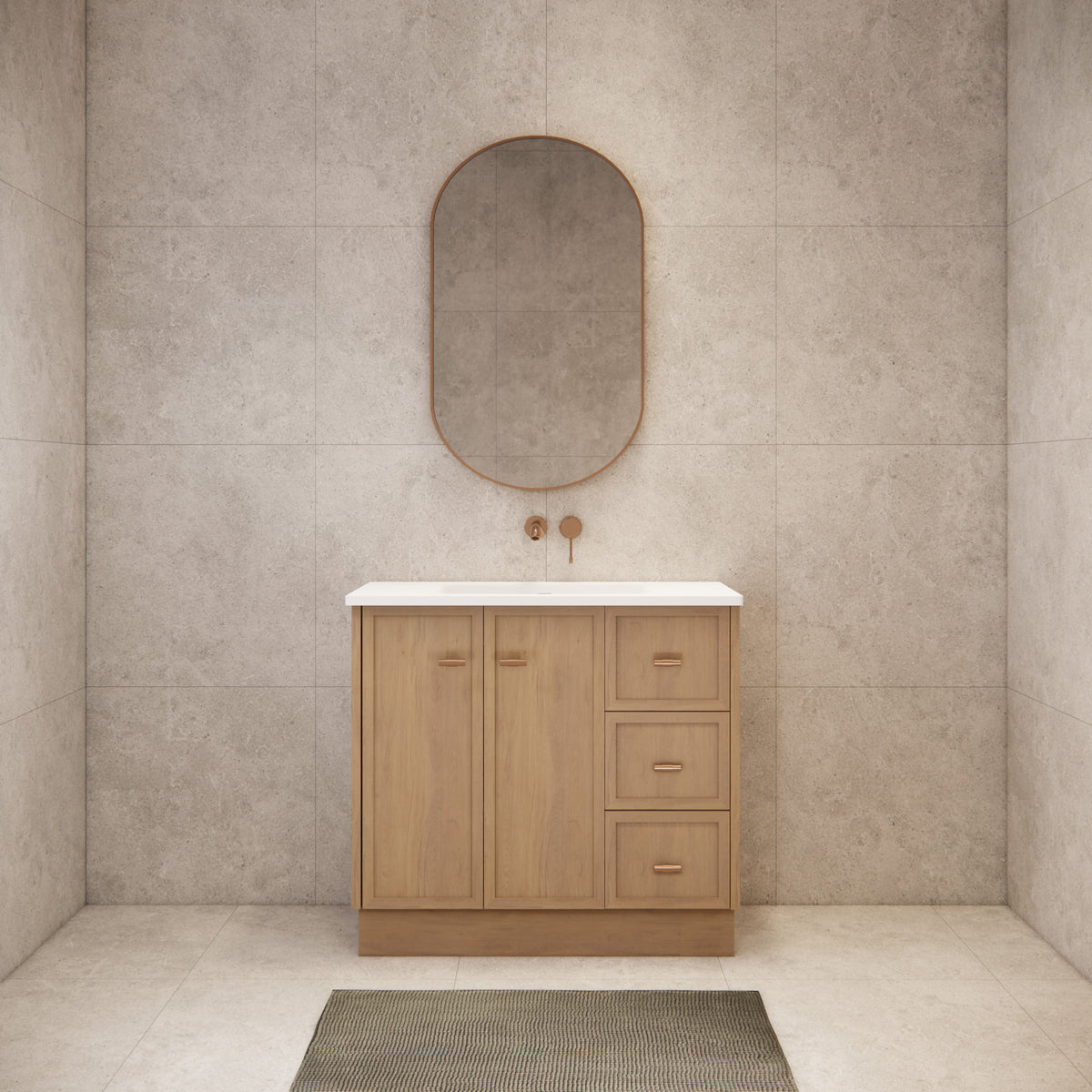 ABS 900mm Tofino Coastal Oak Shaker Vanity - Right Hand Drawers