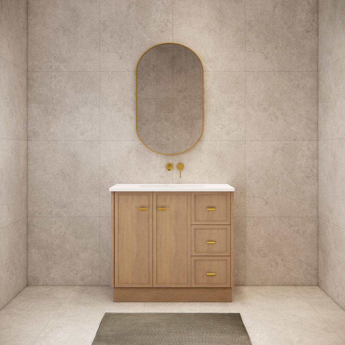 ABS 900mm Tofino Coastal Oak Shaker Vanity - Right Hand Drawers