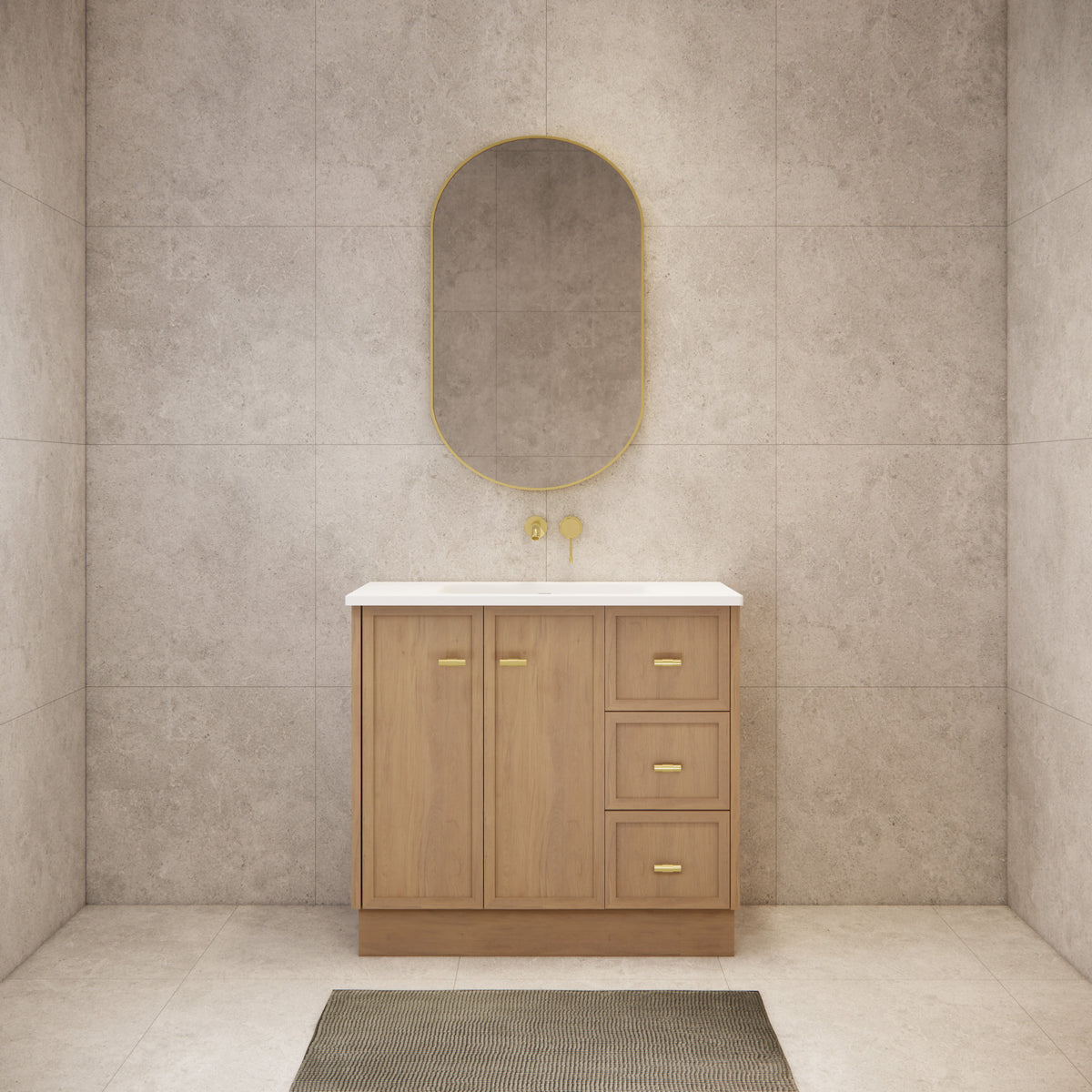 ABS 900mm Tofino Coastal Oak Shaker Vanity - Right Hand Drawers