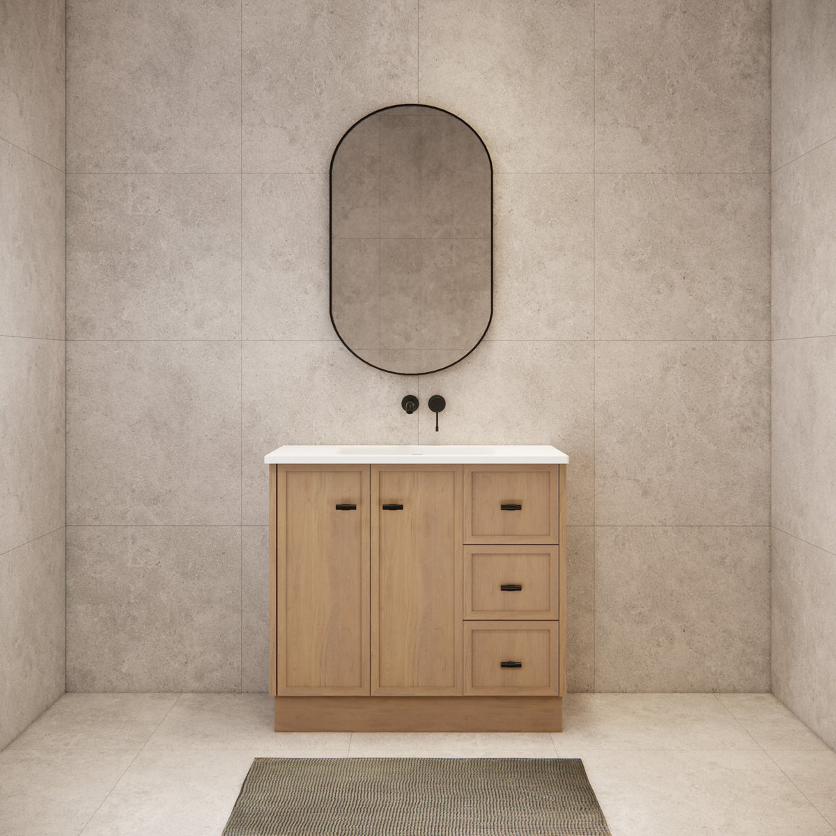ABS 900mm Tofino Coastal Oak Shaker Vanity - Right Hand Drawers