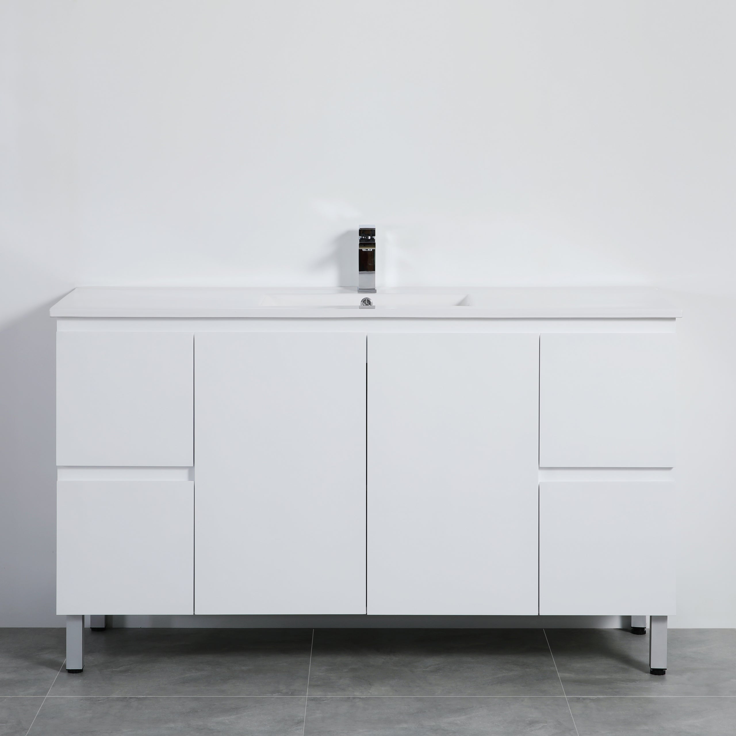 Lukka Alpha PVC 1500 x 460mm Floor Standing Vanity on Legs - Ceramic Top