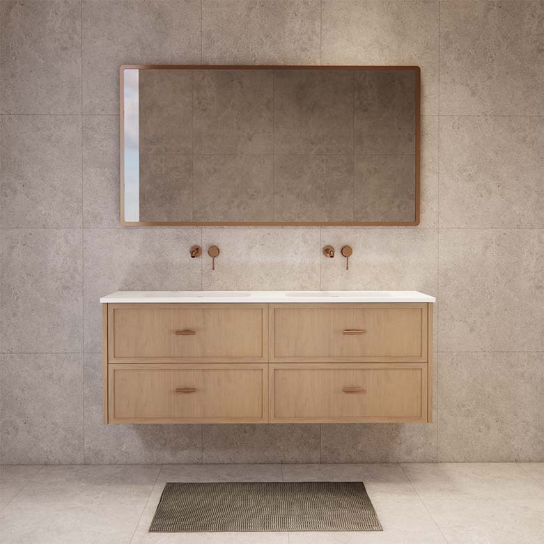 ABS 1500mm Banff Double Bowl Coastal Oak Shaker All-Drawer Wall Hung Vanity