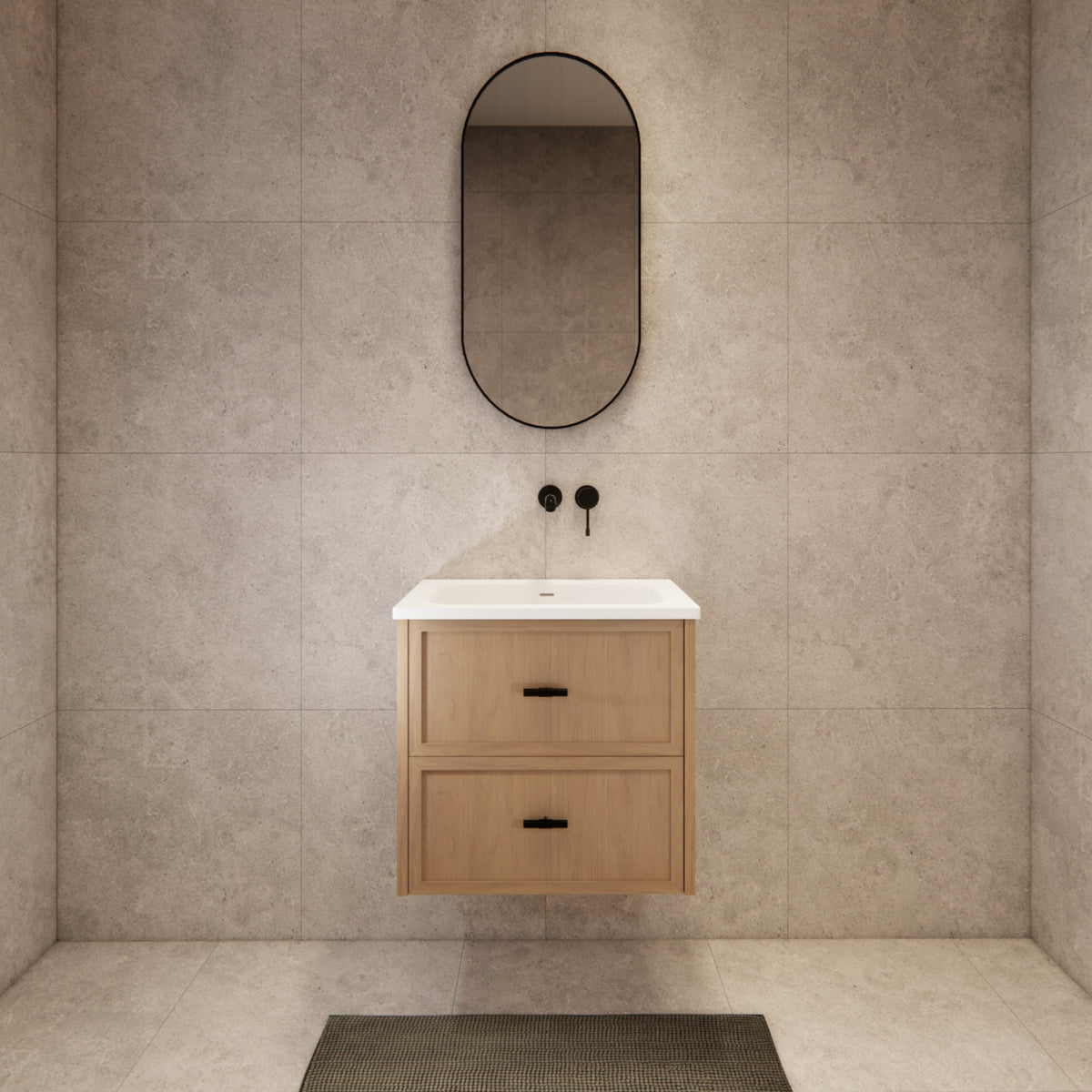 ABS 600mm Banff Coastal Oak Shaker All-Drawer Wall Hung Vanity