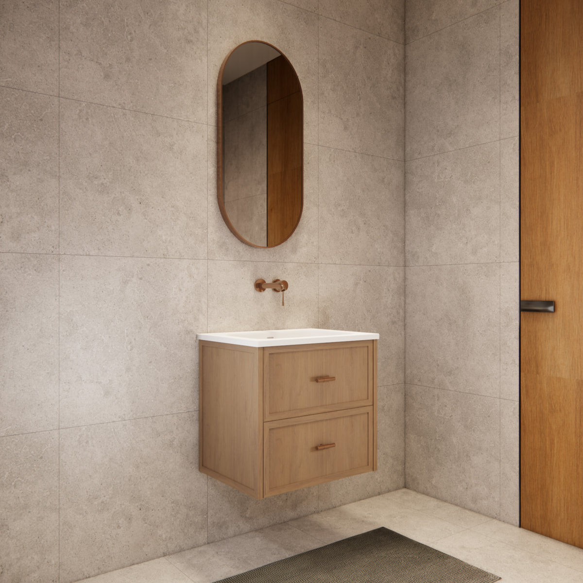 ABS 600mm Banff Coastal Oak Shaker All-Drawer Wall Hung Vanity