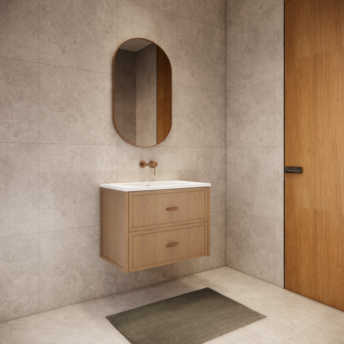 ABS 750mm Banff Coastal Oak Shaker All-Drawer Wall Hung Vanity