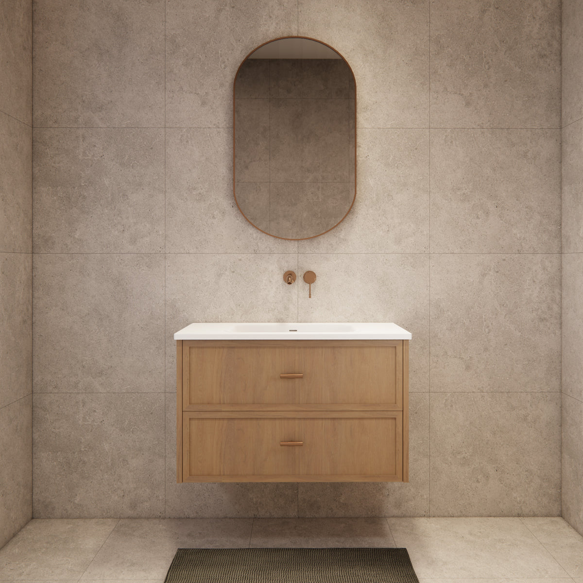 ABS 900mm Banff Coastal Oak Shaker All-Drawer Wall Hung Vanity