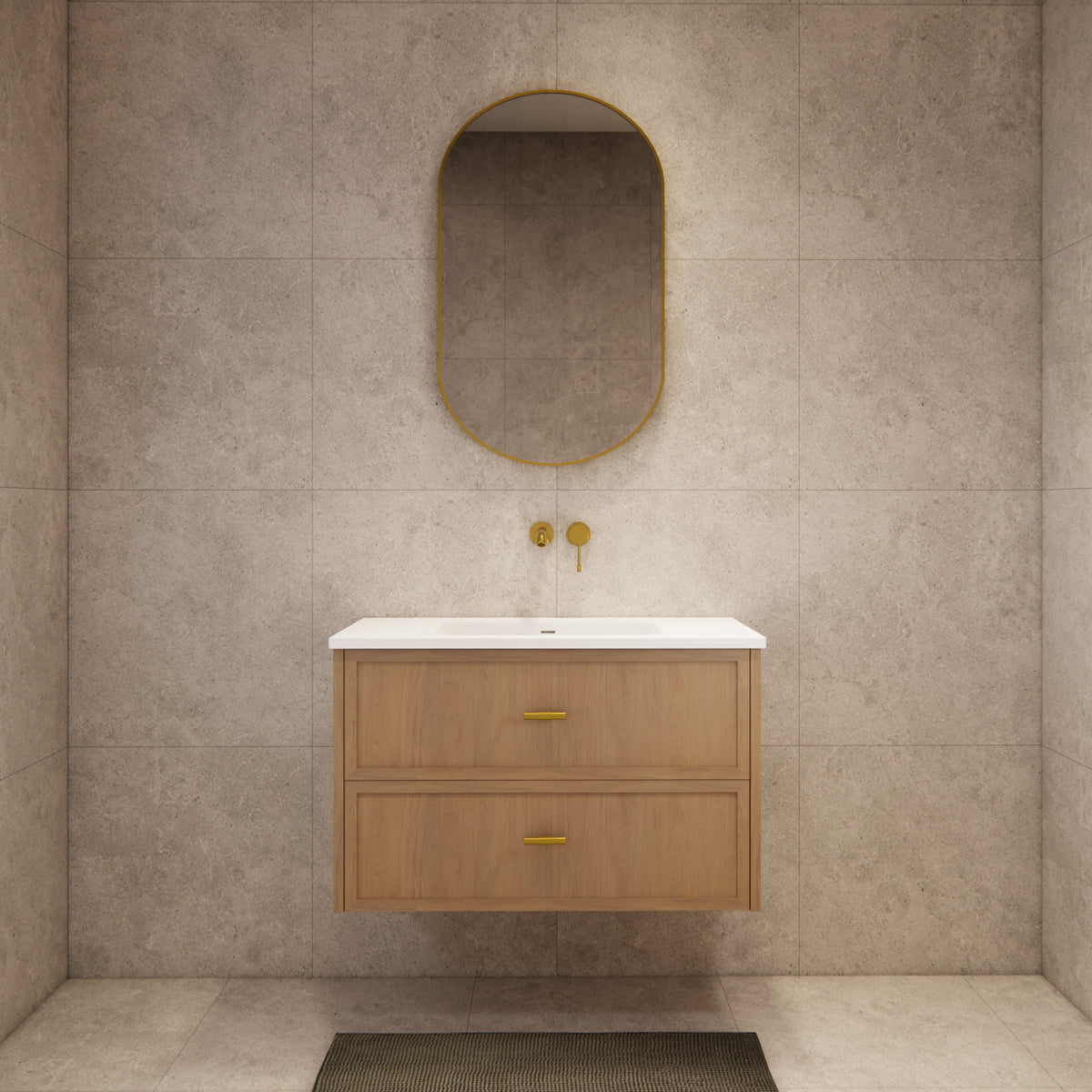 ABS 900mm Banff Coastal Oak Shaker All-Drawer Wall Hung Vanity