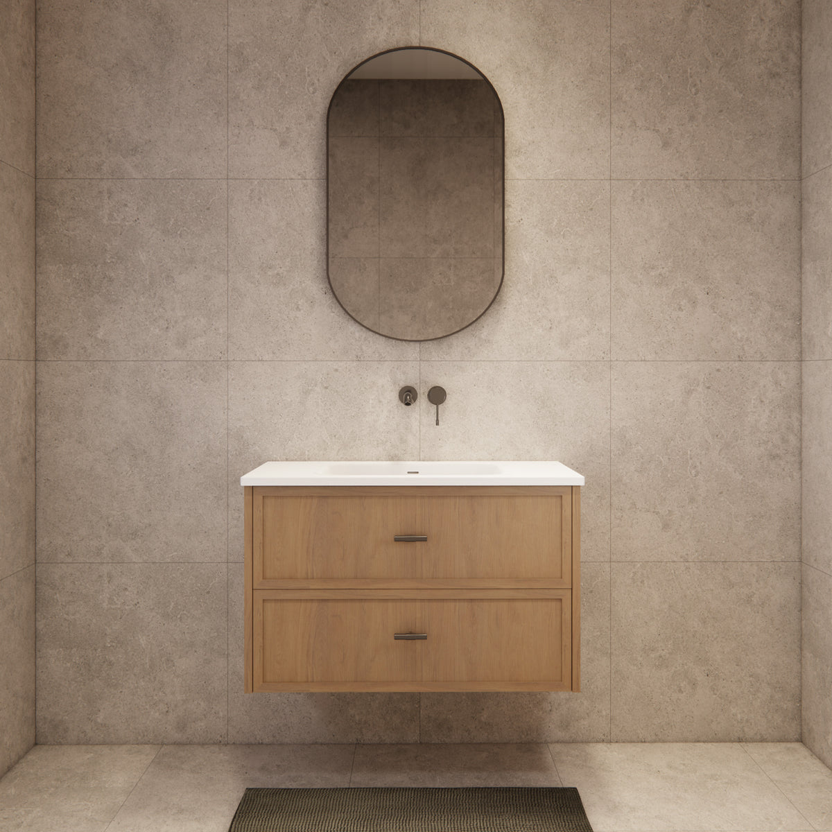 ABS 900mm Banff Coastal Oak Shaker All-Drawer Wall Hung Vanity