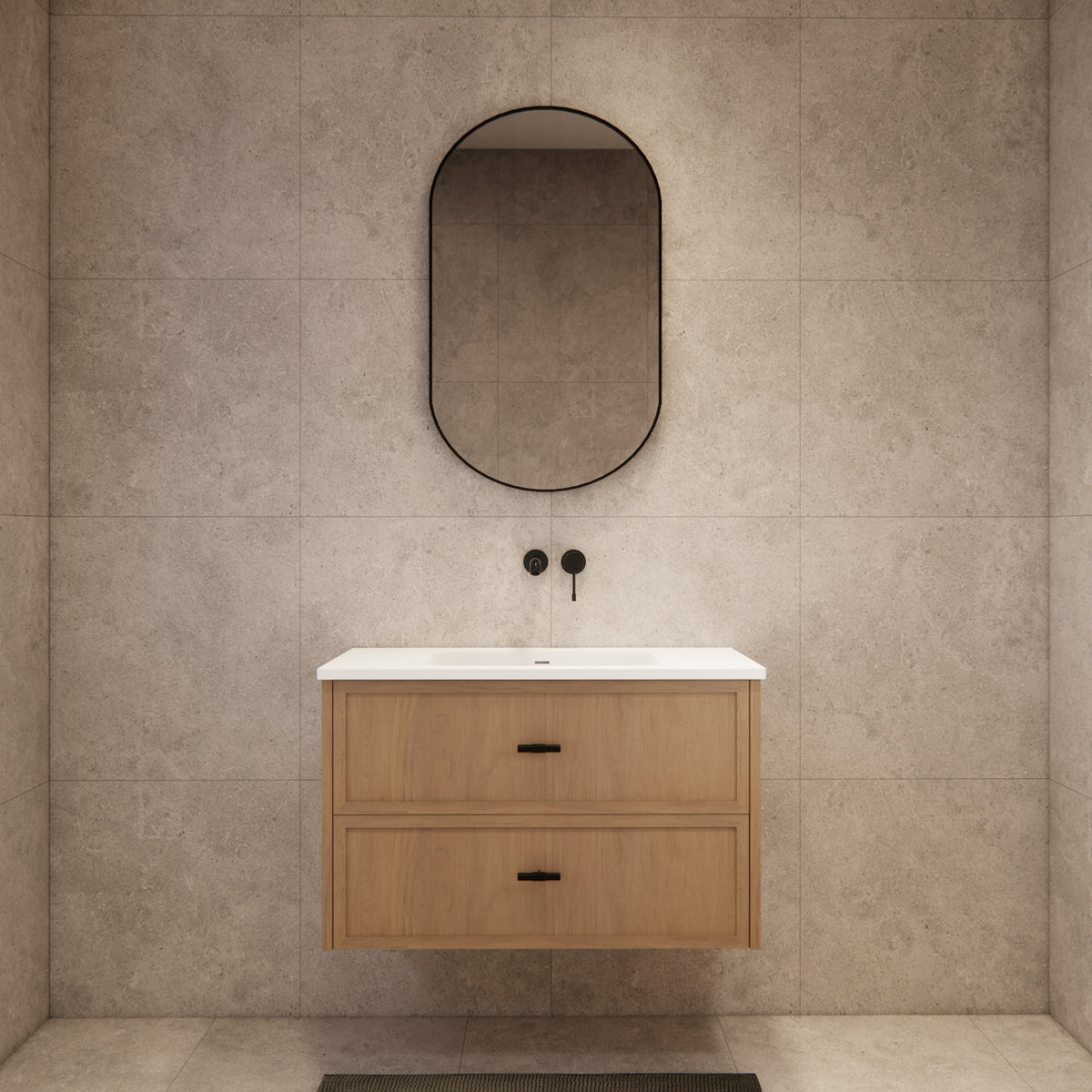 ABS 900mm Banff Coastal Oak Shaker All-Drawer Wall Hung Vanity