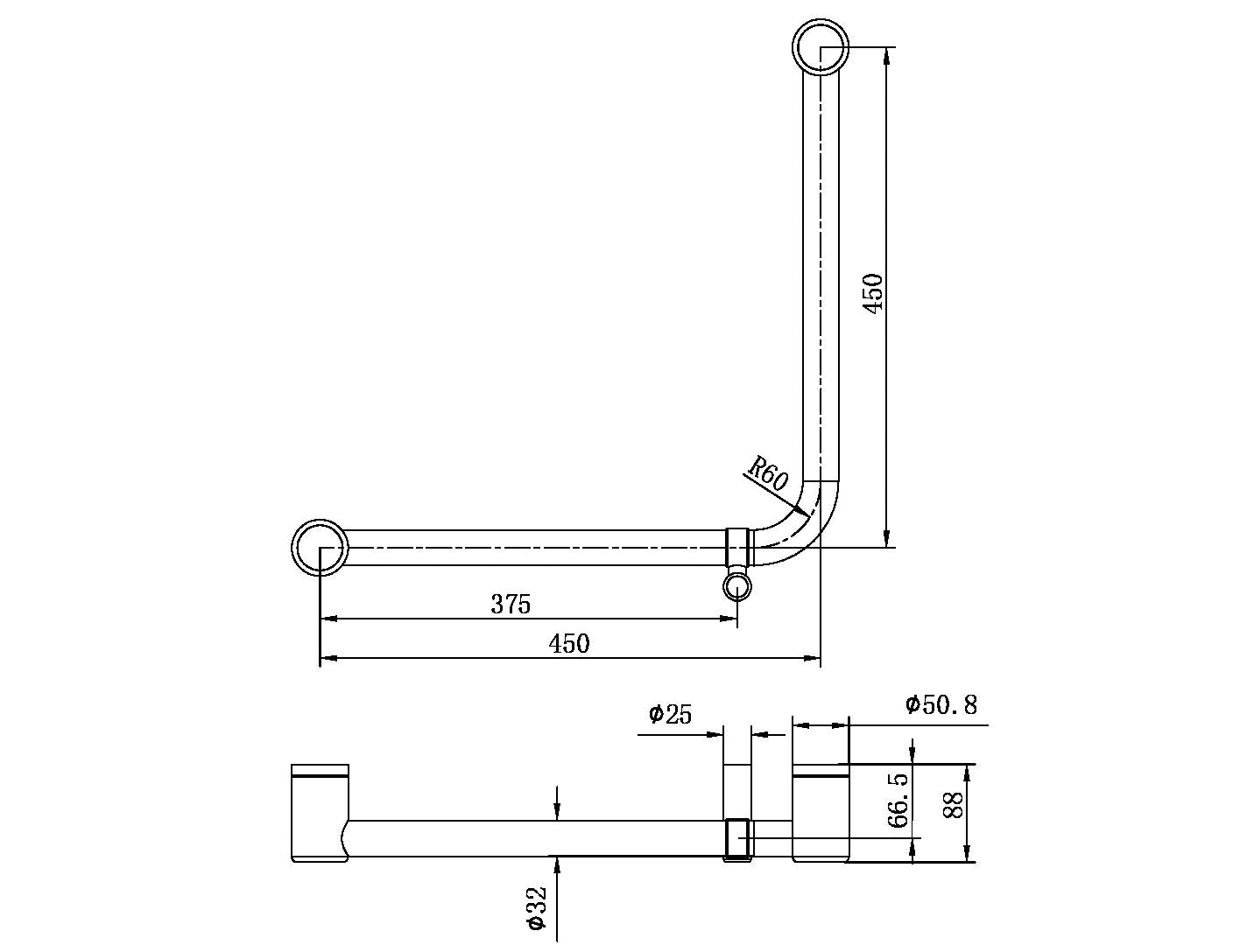 Nero Mecca Care 32mm Ambulant 90 Degree Grab Rail 450 x 450mm NRCR3290D