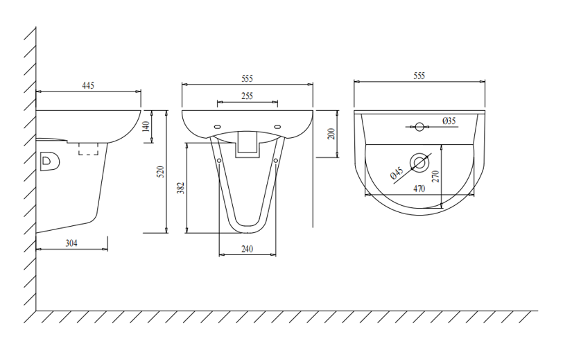 550mm Ceramic Wall Basin & Shroud