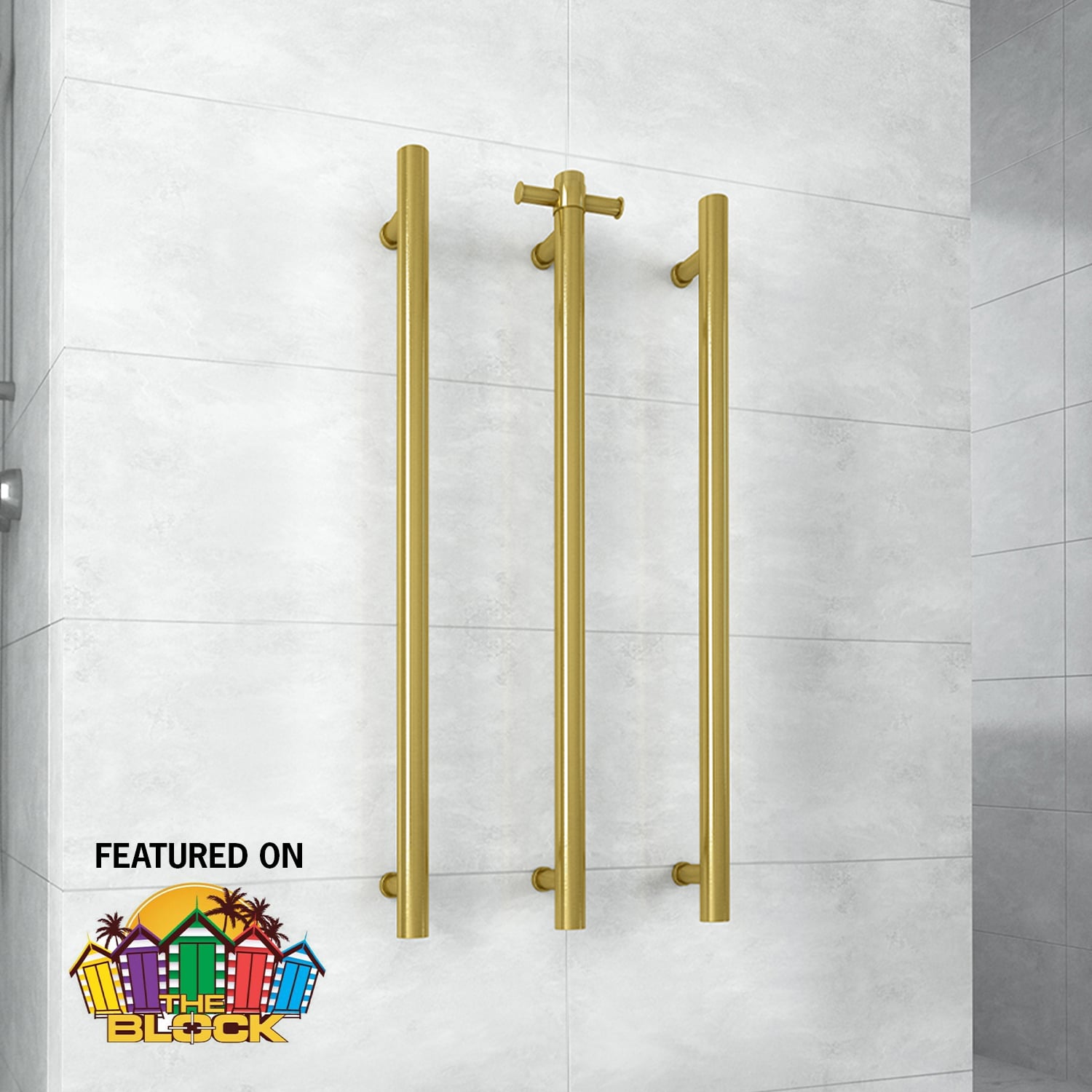 Thermogroup Round Vertical Single Heated Towel Rail Brushed Gold VS900HBG