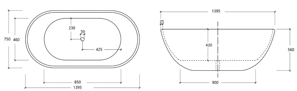Cassa Design Egg 1400mm Freestanding Bath Matte White BT-EL1400M