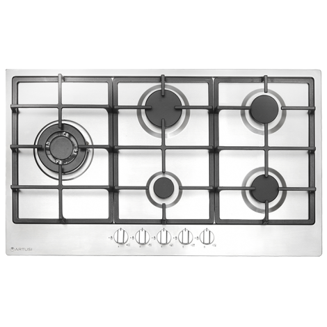 Artusi 90cm Stainless Steel Gas Cooktop, Cast Iron Trivets CAGH95X