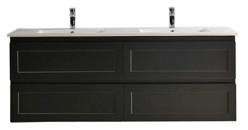 Fremantle 1500mm PVC Double Bowl Wall Hung Vanity Matte Black