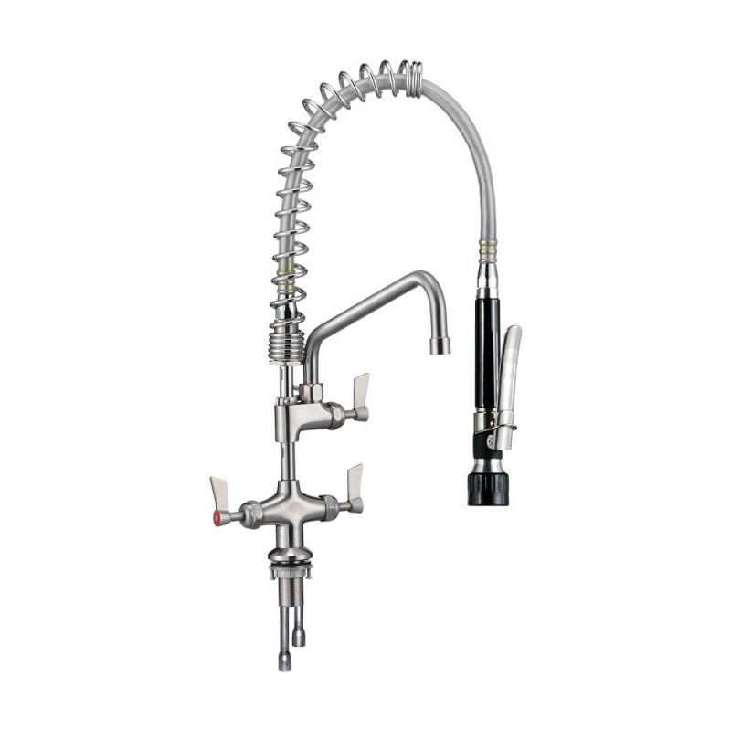 3monkeez Stainless Steel Cafe Dual Hob Mounted Pre Rinse Unit with 12" Pot Filler T-3M53058-C
