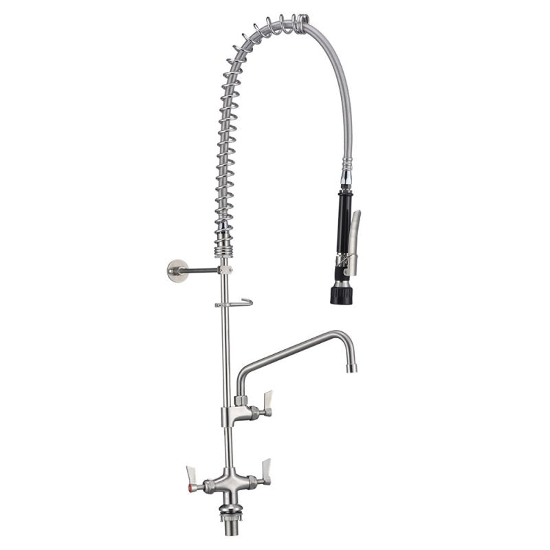 3monkeez Stainless Steel Dual Hob Mounted Pre Rinse Unit with 12" Pot Filler T-3M53058