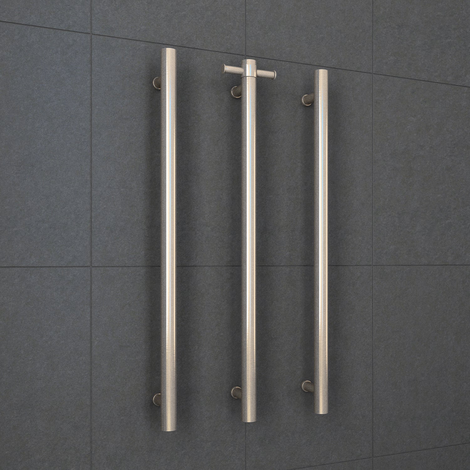 Thermogroup Round Vertical Single Heated Towel Rail Brushed Nickel VS900HBN
