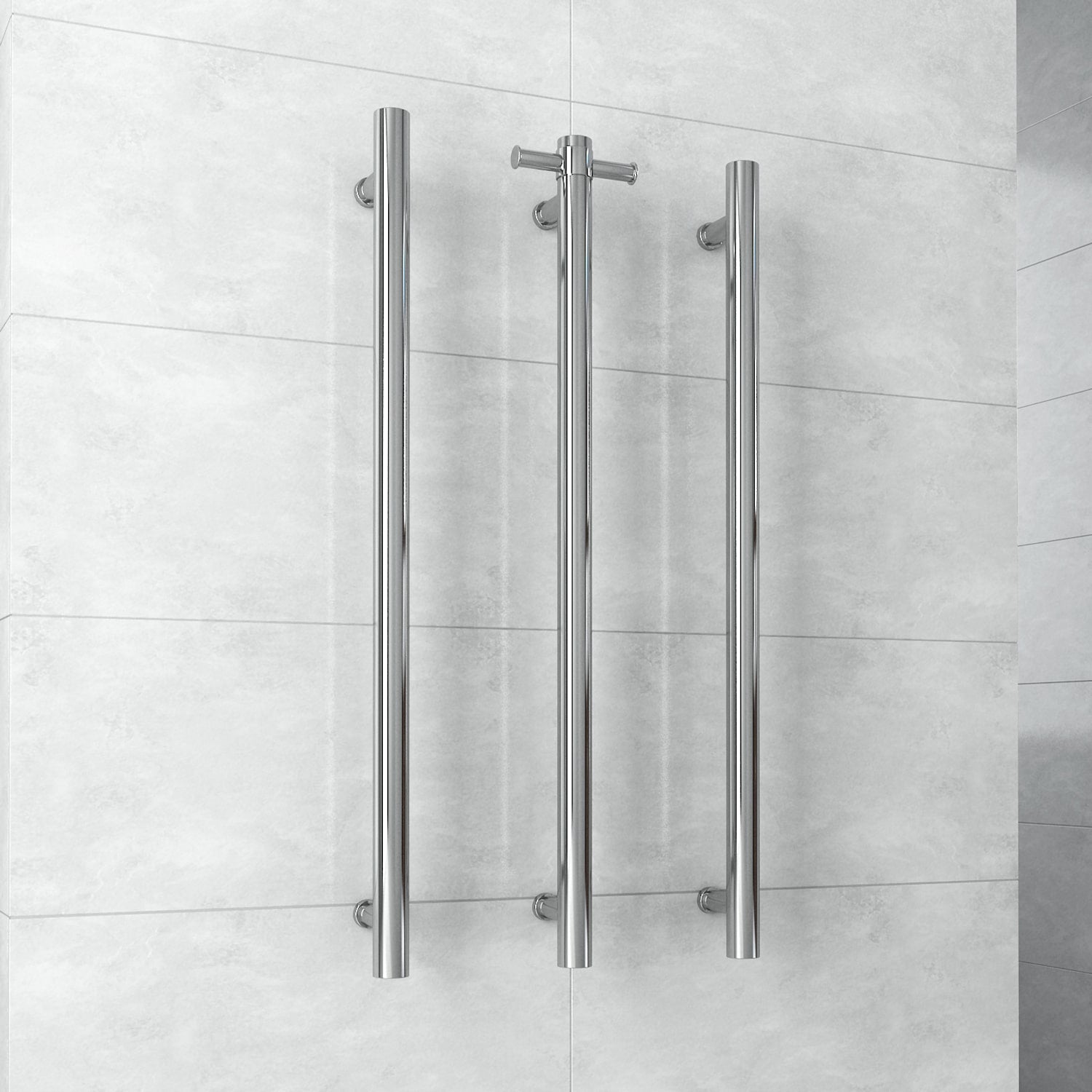 Thermogroup Straight Round Vertical Single Heated Towel Rail Chrome VS900H