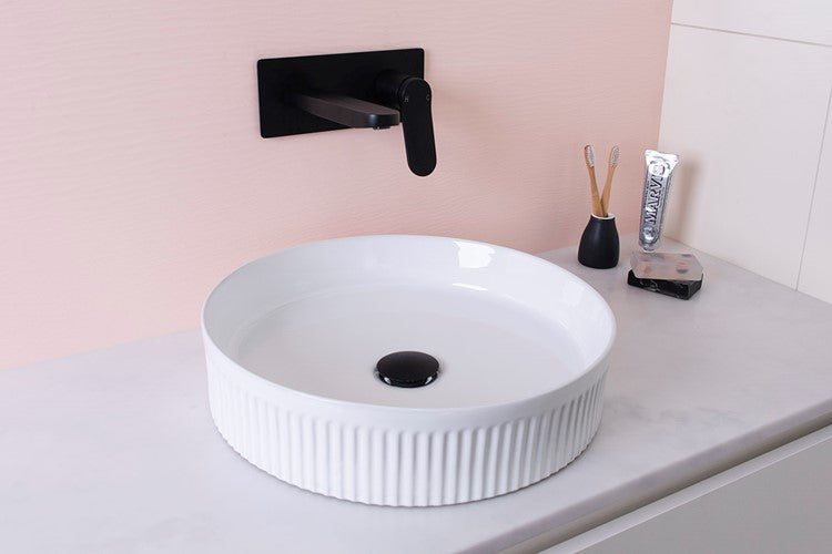 ADP Round Fluted Above Counter Ceramic Basin Gloss White TOPCRFL405GW